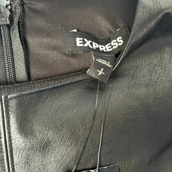 NWT Express Small Faux Leather Puff Sleeve Fit & Flare Mini Dress Black - Picture 5 of 6